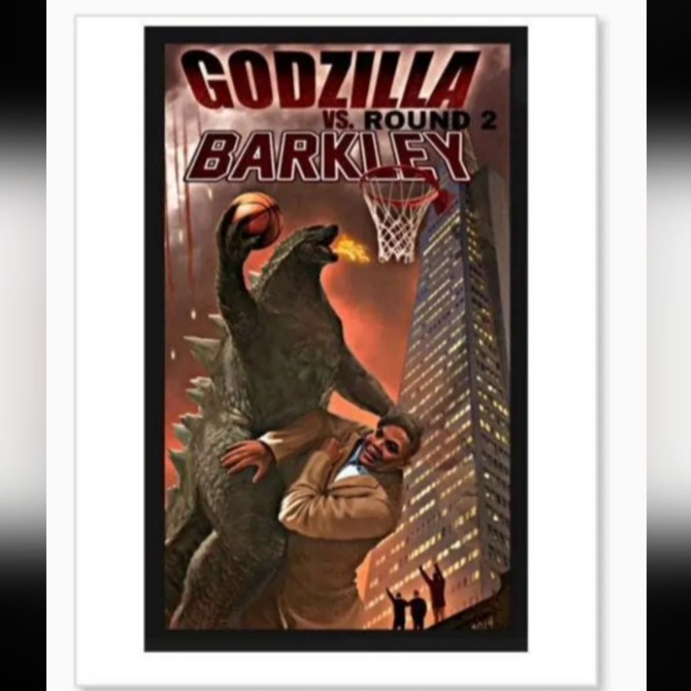 CHARLES BARKLEY💥VS GODZILLA🔥OLD SCHOOL ULTRA GLOSSY ART 8.5x11 POSTER SET OF 2